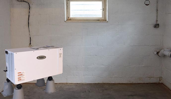 Installed dehumidification system in basement Installed dehumidification system in basement