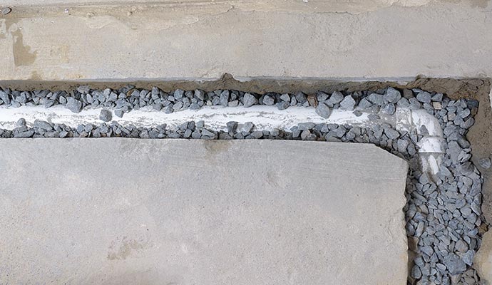 Installed drainage system Installed basement drainage system