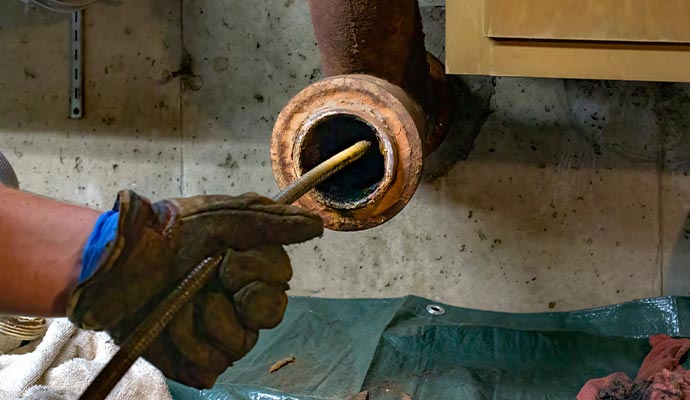 Clogged drain cleaning service Professional cleaning a clogged drain with specialized equipment
